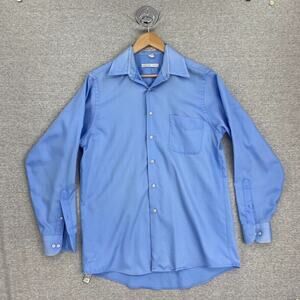 Geoffrey Beene Shirt Mens Medium 15.5 Blue Button Up Long Sleeve Wrinkle Free